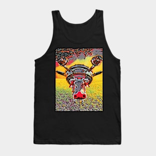 Cool cow with UFO on lawn Tank Top